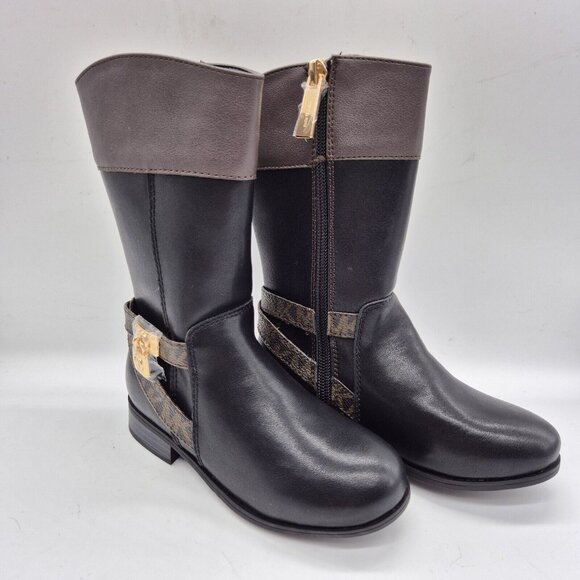 Michael Kors Girls Boots Size 6  Kids  Finel Leather Boots High Black Brown (230 - Picture 1 of 9